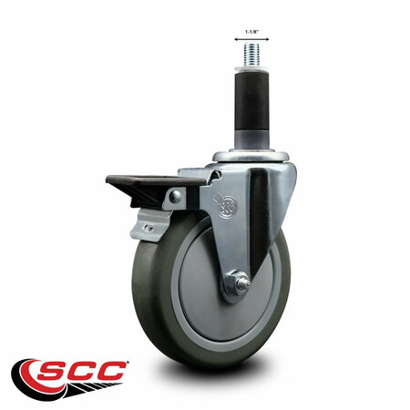 Service Caster 5'' Gray Poly Swivel 1-1/8'' Expanding Stem Caster with Brake SCC-EX20S514-PPUB-PLB-118